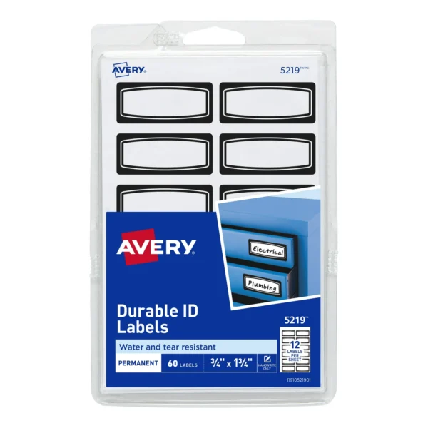 Avery Durable ID Labels, 3/4" x 1-3/4", Film, Permanent, Black Border, Laser/Inkjet, 60 Labels