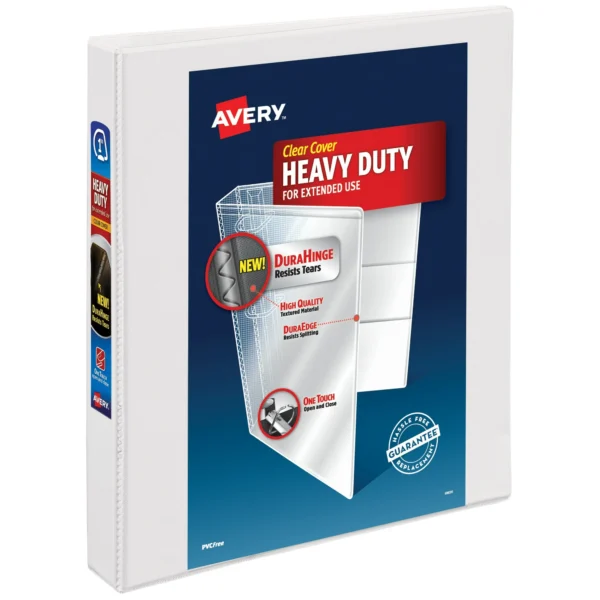 Avery Heavy Duty View Binder, 1", White, Slant Ring, One-Touch, 250 Sheet Capacity, 1 Binder