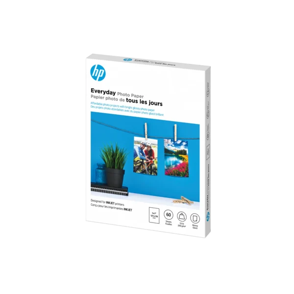 HP Everyday Photo Paper, Glossy, 52 lb, 5 x 7 in. (127 x 178 mm), 60 sheets CH097A